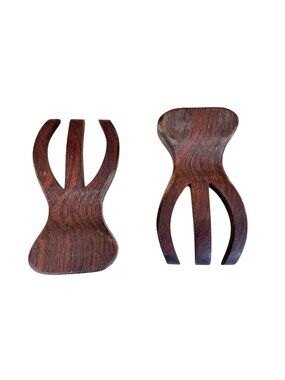 VTG Teak Salad Hands Claw Set Rustic Dark Wood Serving Utensils